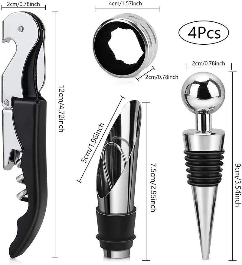 Vinho Aerador Pourer Set, 4 Peças Pressão Abridor De Garrafas, Vinho Despeje Bico, Rolhas Abridor De Garrafas, Rolha De Vinho