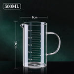 Copo de medição de vidro resistente ao calor com alça, Copo de laboratório, Caneca de medição de leite e café, 250 ml, 350 ml, 500 ml, 1000ml, 1 Pc, 2Pcs