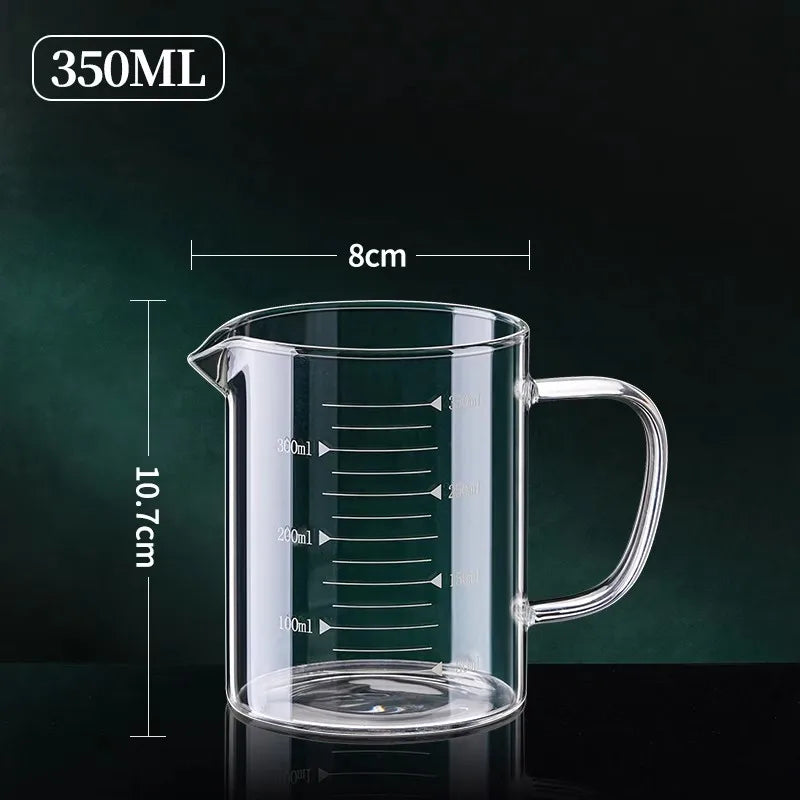 Copo de medição de vidro resistente ao calor com alça, Copo de laboratório, Caneca de medição de leite e café, 250 ml, 350 ml, 500 ml, 1000ml, 1 Pc, 2Pcs