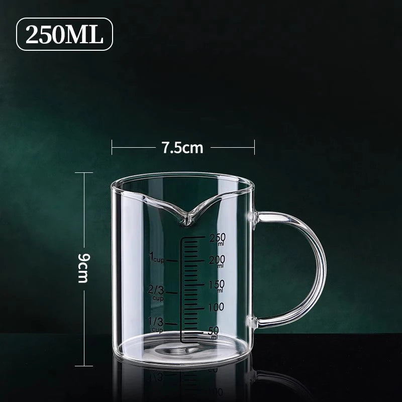Copo de medição de vidro resistente ao calor com alça, Copo de laboratório, Caneca de medição de leite e café, 250 ml, 350 ml, 500 ml, 1000ml, 1 Pc, 2Pcs