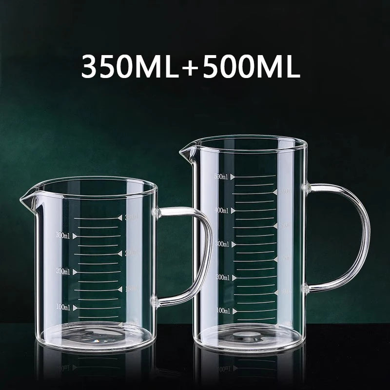 Copo de medição de vidro resistente ao calor com alça, Copo de laboratório, Caneca de medição de leite e café, 250 ml, 350 ml, 500 ml, 1000ml, 1 Pc, 2Pcs