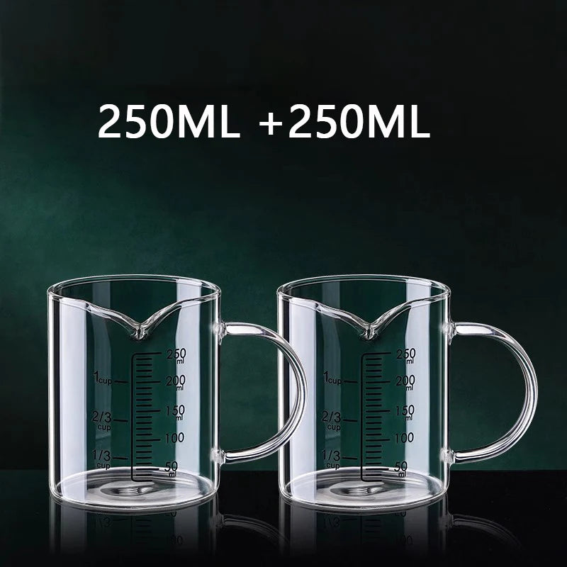 Copo de medição de vidro resistente ao calor com alça, Copo de laboratório, Caneca de medição de leite e café, 250 ml, 350 ml, 500 ml, 1000ml, 1 Pc, 2Pcs