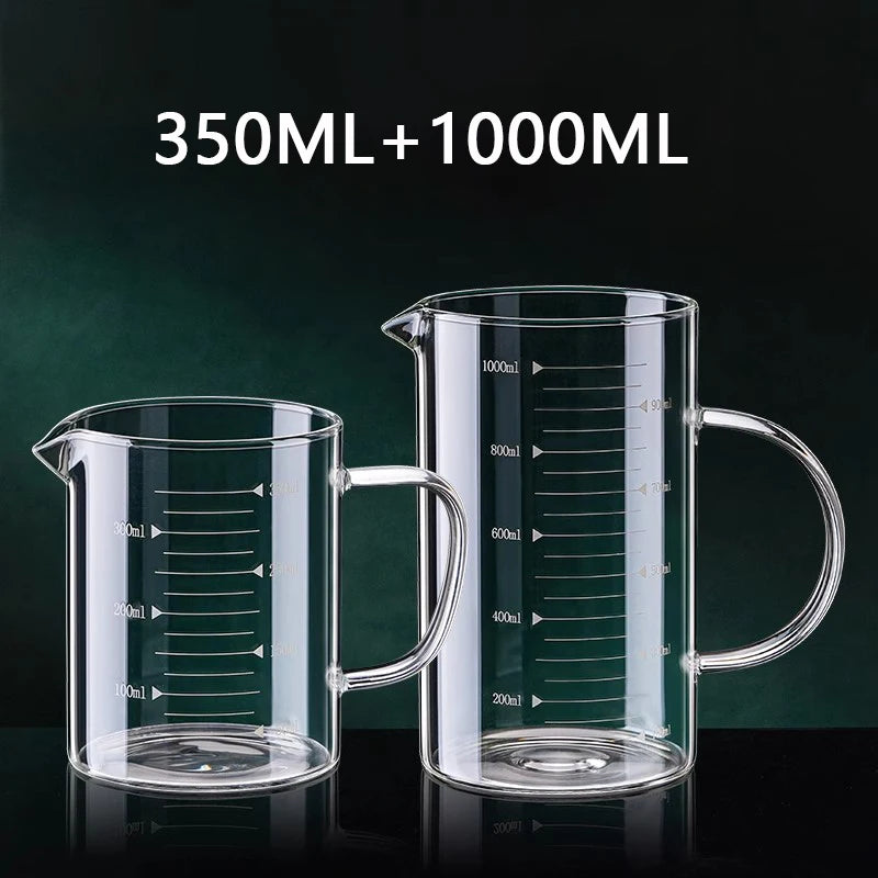 Copo de medição de vidro resistente ao calor com alça, Copo de laboratório, Caneca de medição de leite e café, 250 ml, 350 ml, 500 ml, 1000ml, 1 Pc, 2Pcs