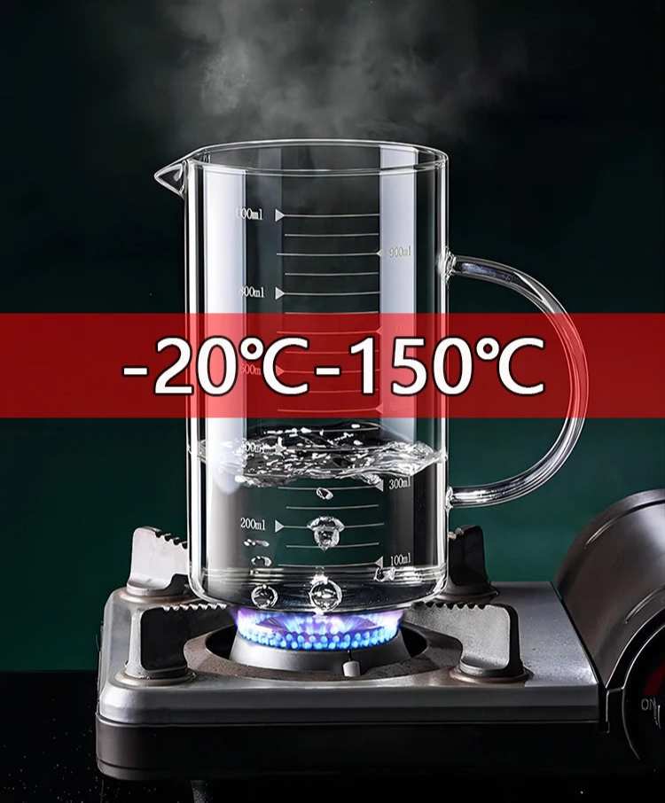 Copo de medição de vidro resistente ao calor com alça, Copo de laboratório, Caneca de medição de leite e café, 250 ml, 350 ml, 500 ml, 1000ml, 1 Pc, 2Pcs