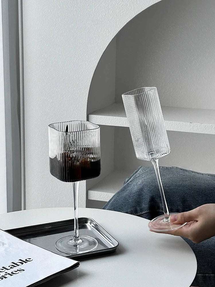 Quadrado Stripe Crystal Champagne Glass, Casa festa Cálice, Licor De Cocktail, Cálice sem cabeça, Copo de vinho tinto