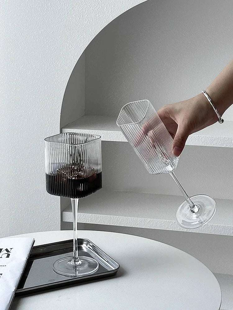 Quadrado Stripe Crystal Champagne Glass, Casa festa Cálice, Licor De Cocktail, Cálice sem cabeça, Copo de vinho tinto