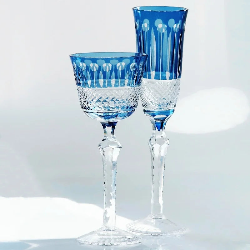 Estilo checo mão corte de vidro colorido barware hock copos de vinho esculpir lótus champanhe vidro highball copo cocktail suco de uísque