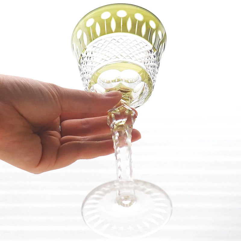 Estilo checo mão corte de vidro colorido barware hock copos de vinho esculpir lótus champanhe vidro highball copo cocktail suco de uísque