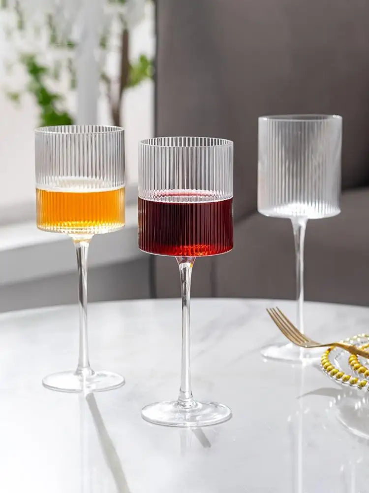 Elegante com nervuras copos de vinho tinto, tronco longo, forma única e moderna-mão soprado, vidro Premium para vinho tinto e branco, casa e bar parte