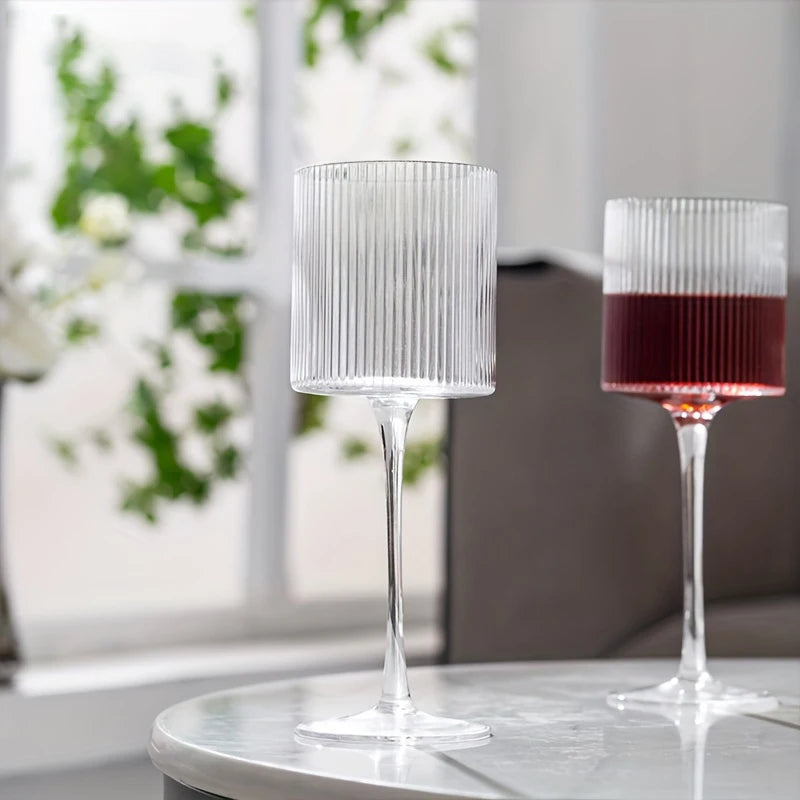 Elegante com nervuras copos de vinho tinto, tronco longo, forma única e moderna-mão soprado, vidro Premium para vinho tinto e branco, casa e bar parte