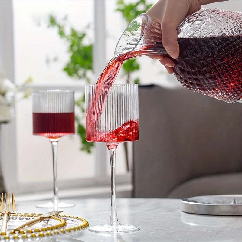 Elegante com nervuras copos de vinho tinto, tronco longo, forma única e moderna-mão soprado, vidro Premium para vinho tinto e branco, casa e bar parte
