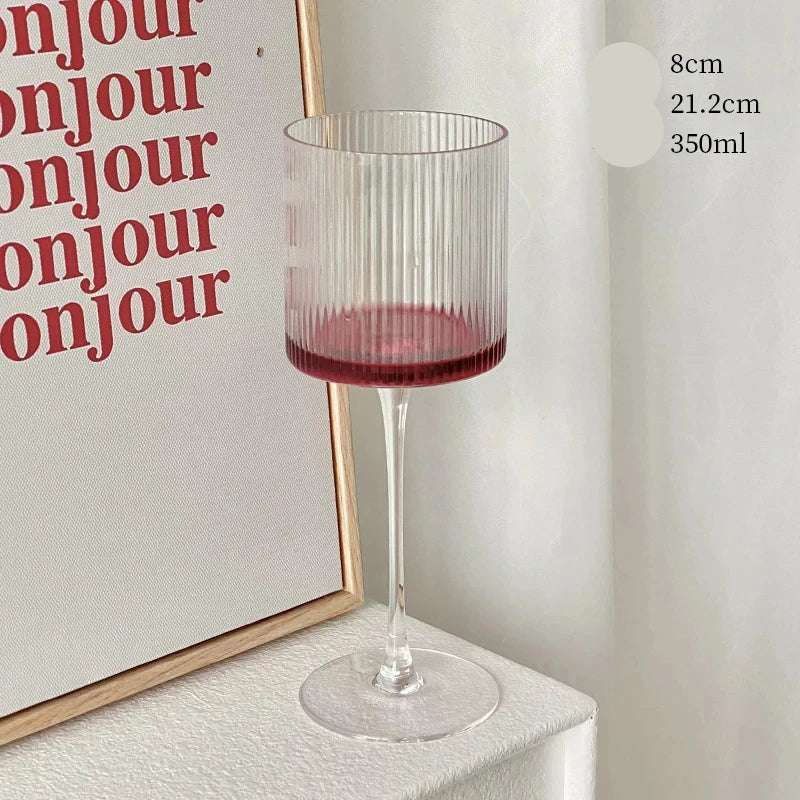 Elegante com nervuras copos de vinho tinto, tronco longo, forma única e moderna-mão soprado, vidro Premium para vinho tinto e branco, casa e bar parte