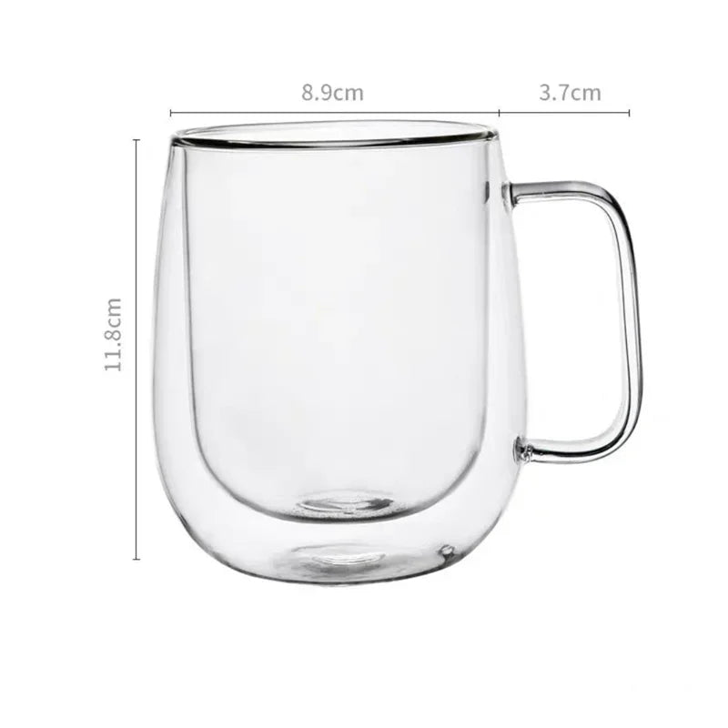 Caneca de vidro de borosilicato alto, resistente ao calor, 150-350ml, parede dupla, copo de café com alça, copo de água de leite, copos transparentes, presente