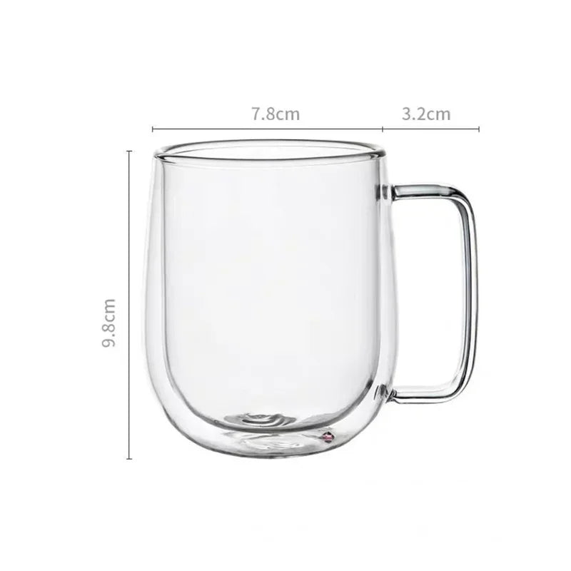 Caneca de vidro de borosilicato alto, resistente ao calor, 150-350ml, parede dupla, copo de café com alça, copo de água de leite, copos transparentes, presente