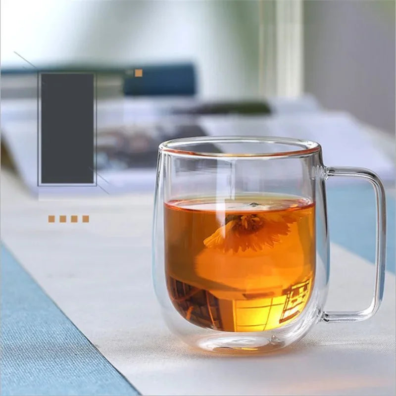 Caneca de vidro de borosilicato alto, resistente ao calor, 150-350ml, parede dupla, copo de café com alça, copo de água de leite, copos transparentes, presente