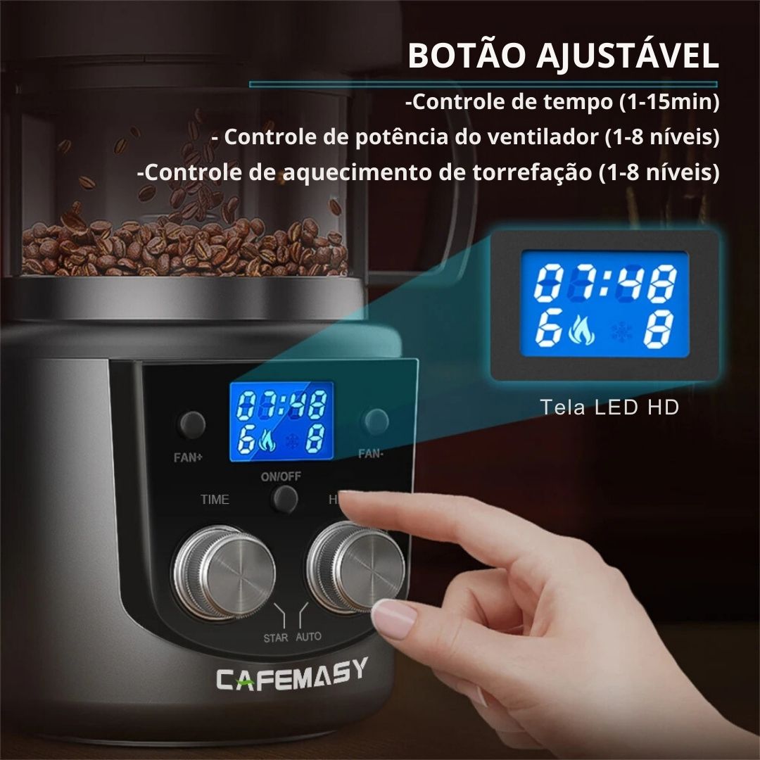 CAFEMASY 80-100g Torrador de café doméstico elétrico Mini sem fumaça Máquina de torrefação de grãos de café 110-240V Torrador de grãos de café