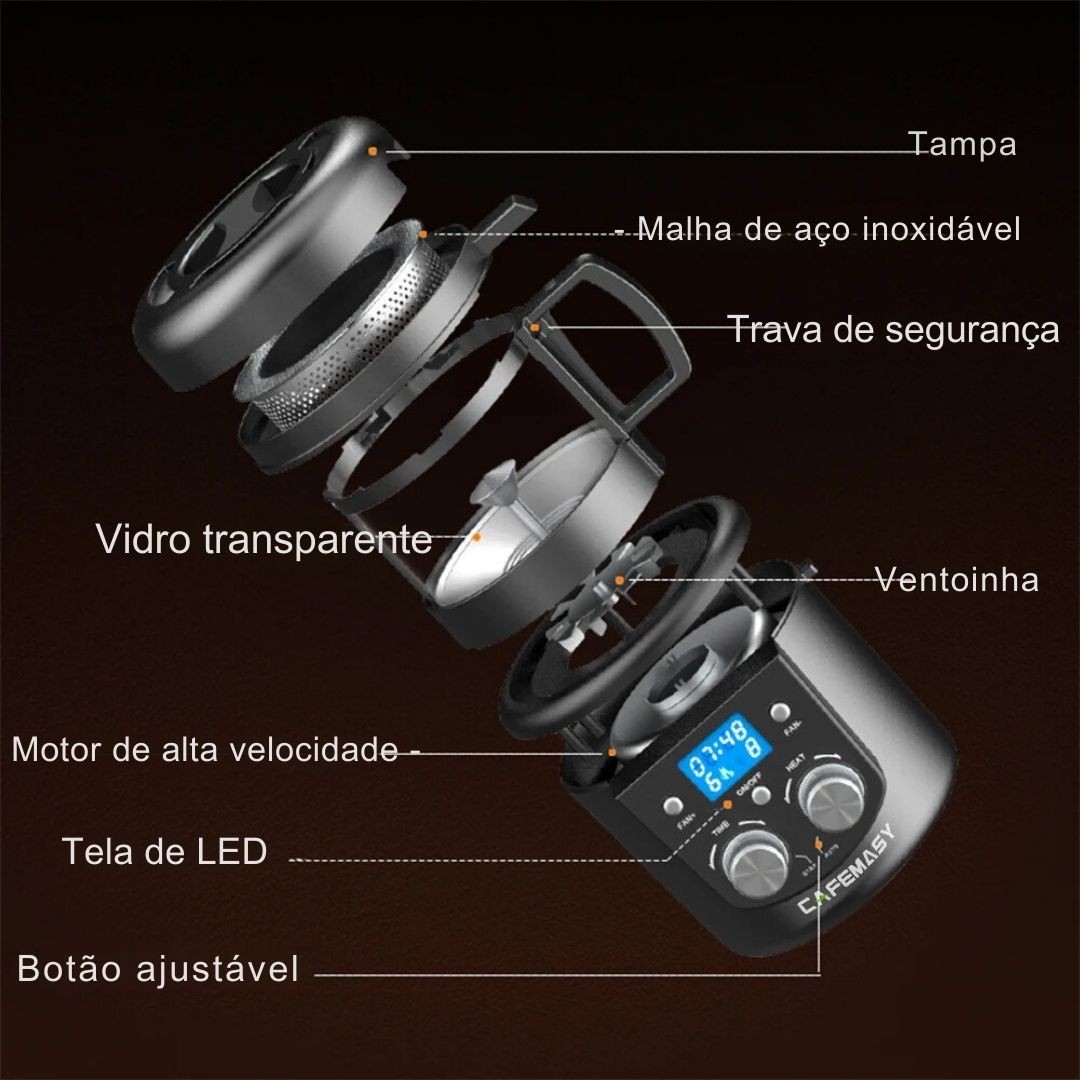 CAFEMASY 80-100g Torrador de café doméstico elétrico Mini sem fumaça Máquina de torrefação de grãos de café 110-240V Torrador de grãos de café