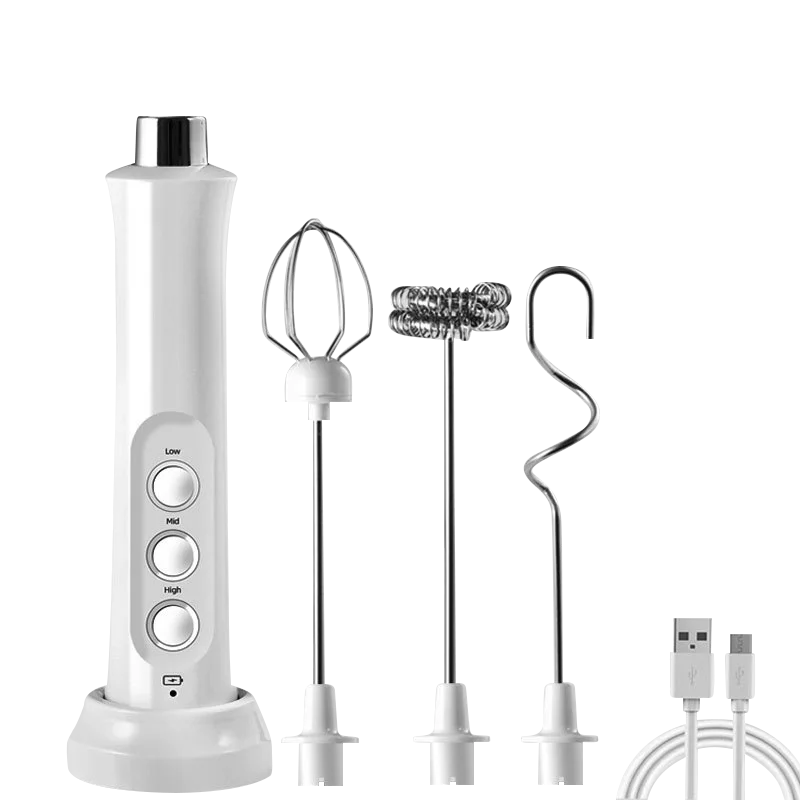 Portátil recarregável elétrica leite Frother, espuma Maker, Handheld Foamer, altas velocidades, misturador de bebidas, café espumando Wand, 3 em 1