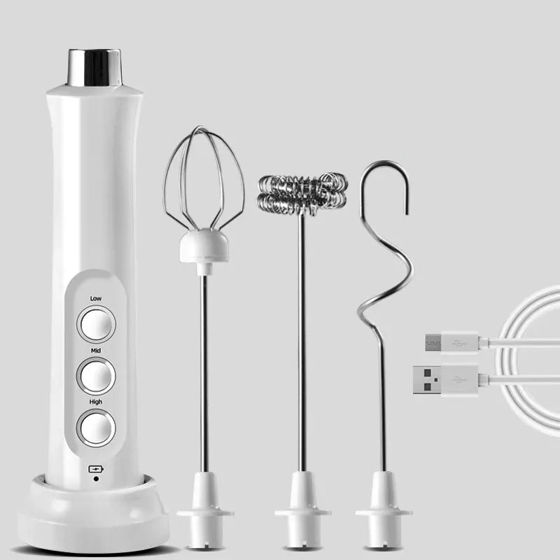 Portátil recarregável elétrica leite Frother, espuma Maker, Handheld Foamer, altas velocidades, misturador de bebidas, café espumando Wand, 3 em 1