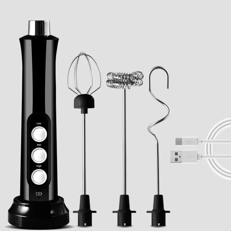 Portátil recarregável elétrica leite Frother, espuma Maker, Handheld Foamer, altas velocidades, misturador de bebidas, café espumando Wand, 3 em 1