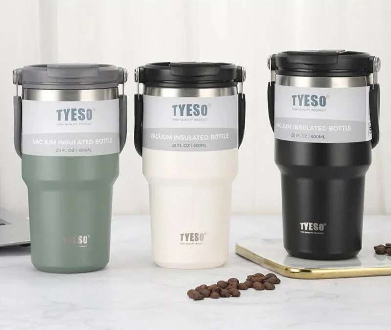 Nova xícara de café da Tyeso com isolamento de camada dupla e isolamento frio portátil copo de sorvete grande capacidade de aço inoxidável