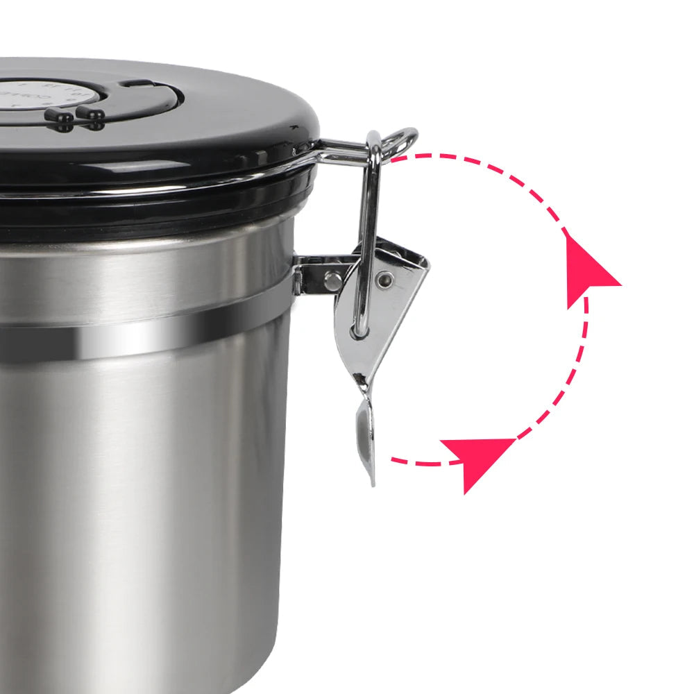 Aço Inoxidável Tampa Hermética, Vasilha De Grãos De Café, Armazenamento De Frescura, Recipiente De Café Com Válvula De CO2, Cafeteira
