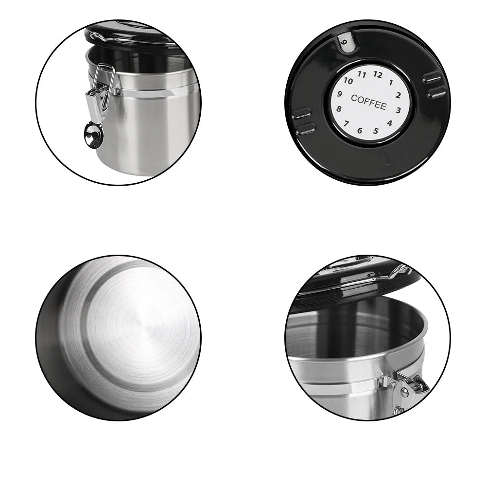 Aço Inoxidável Tampa Hermética, Vasilha De Grãos De Café, Armazenamento De Frescura, Recipiente De Café Com Válvula De CO2, Cafeteira