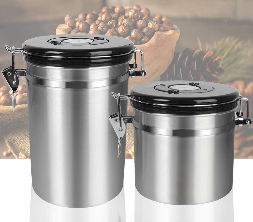 Aço Inoxidável Tampa Hermética, Vasilha De Grãos De Café, Armazenamento De Frescura, Recipiente De Café Com Válvula De CO2, Cafeteira