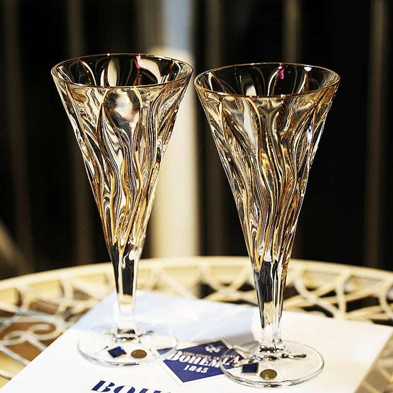 Vidro De Vinho Tinto Dourado De Cristal, Copo De Vinho De Pé Alto, Conjunto De Vinho High-End, Caixa De Presente