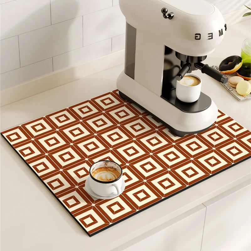 Tapetes de secagem a prato impermeável, máquina de café Mat, Quick Drain Pad, Louça antiderrapante Drenagem Placemat, Tapete Cozinha Retro