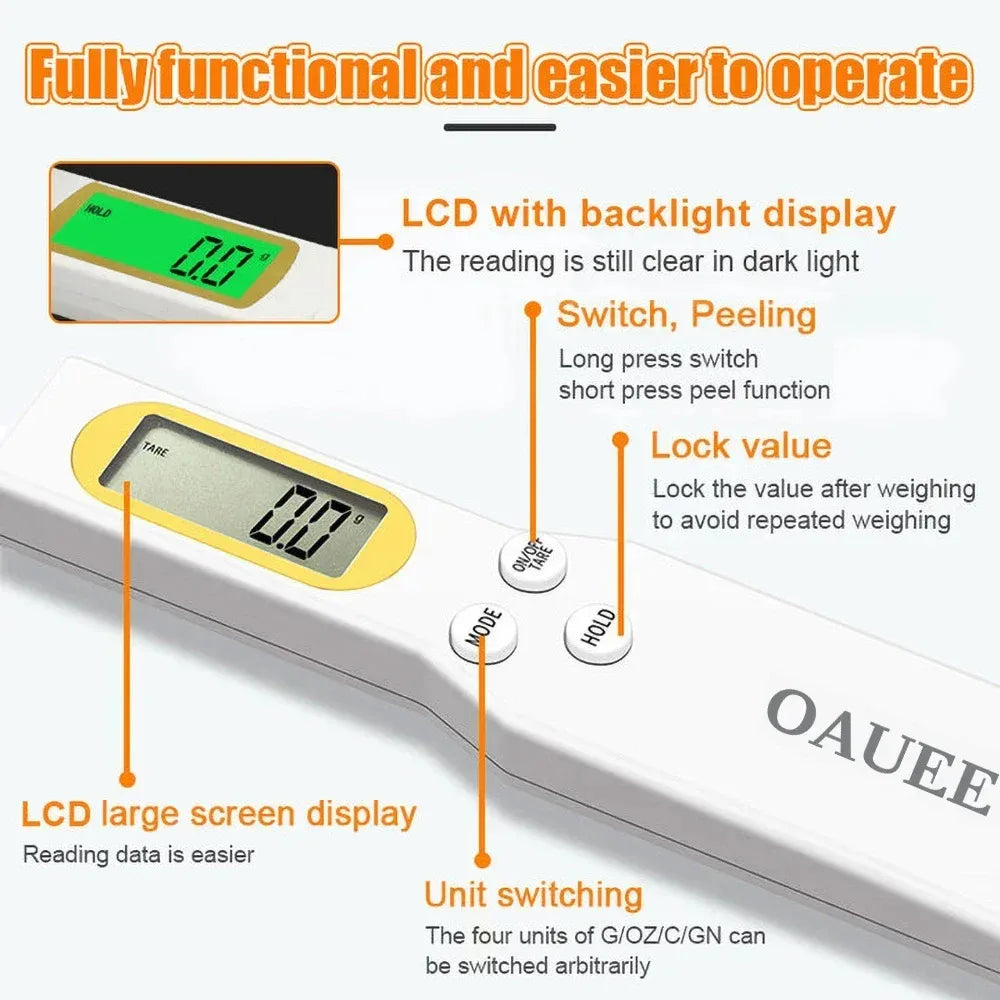 Mini Balança de Colher de Cozinha Digital, Balança Eletrônica LCD, Ferramenta de Medição de Peso para Café Leite, 0.1 a 500g