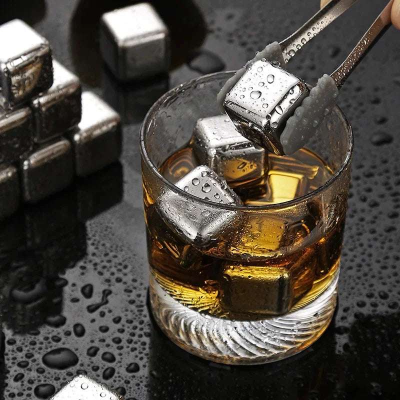 Cubo de Gelo de Aço Inoxidável Reutilizável com Pinça