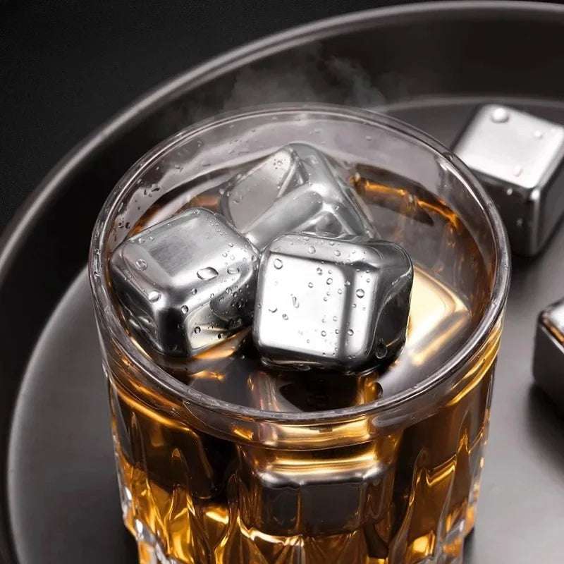 Cubo de Gelo de Aço Inoxidável Reutilizável com Pinça