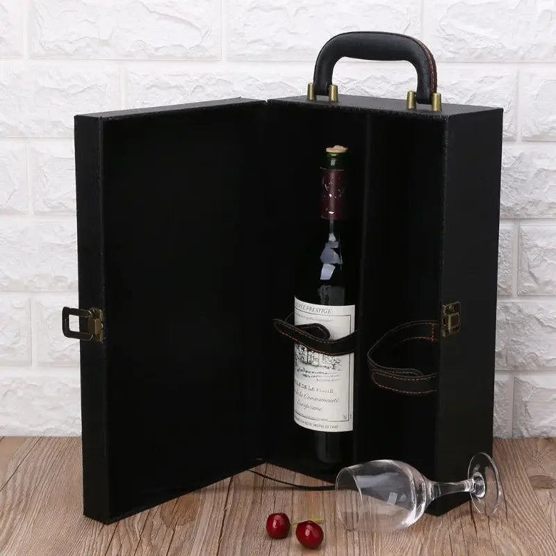 K5dc caixa garrafa vinho couro luxo saco 2 vinho tinto champanhe tote transportadora alça caso viagem organizador presente