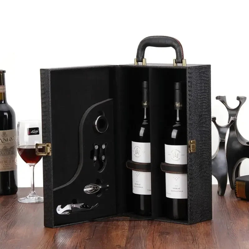 K5dc caixa garrafa vinho couro luxo saco 2 vinho tinto champanhe tote transportadora alça caso viagem organizador presente