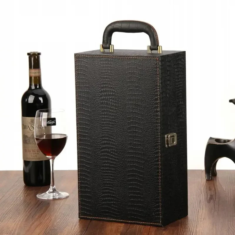 K5dc caixa garrafa vinho couro luxo saco 2 vinho tinto champanhe tote transportadora alça caso viagem organizador presente