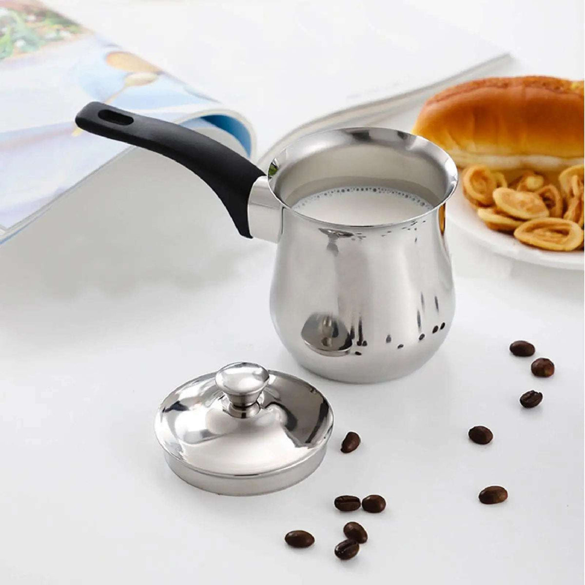 Pote de café turco de aço inoxidável, cabo longo, jarro de derretimento de manteiga de chocolate, acessórios de cozinha para barista, pote portátil para acampamento