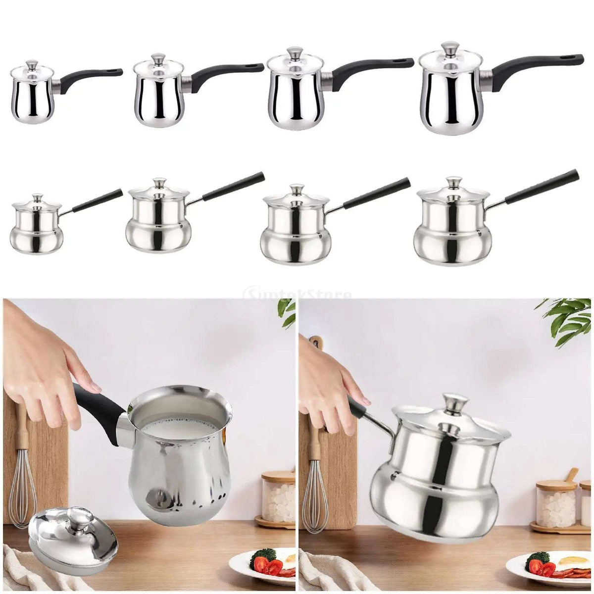 Pote de café turco de aço inoxidável, cabo longo, jarro de derretimento de manteiga de chocolate, acessórios de cozinha para barista, pote portátil para acampamento