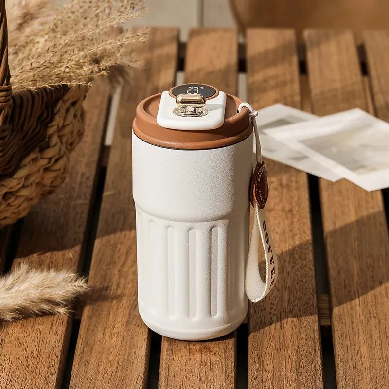 Display de temperatura xícara de café copo de isolamento de aço inoxidável de alto valor masculino e feminino copo de água de dupla camada portátil copo de transporte