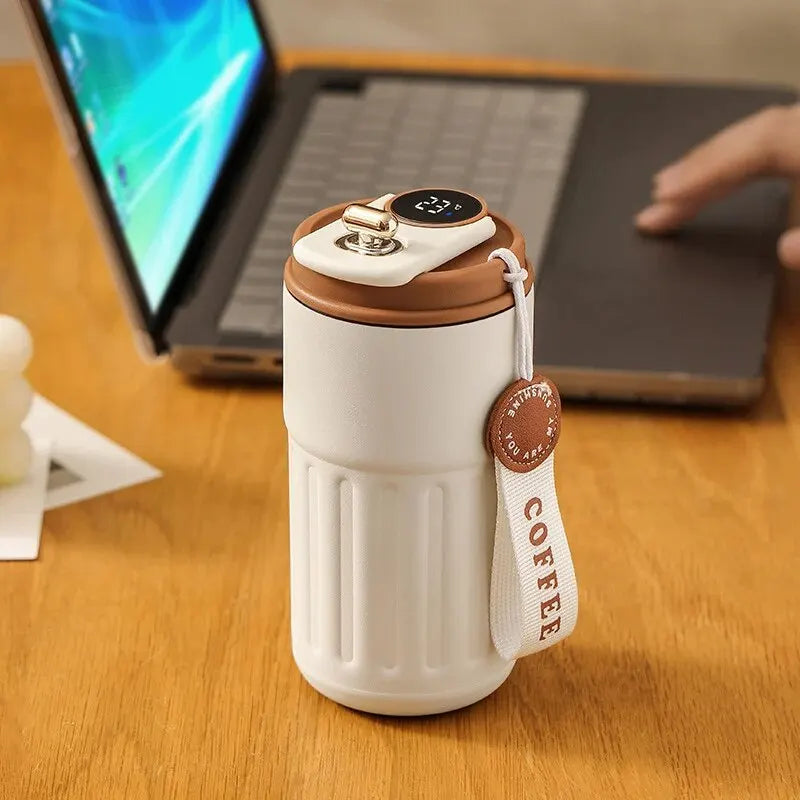 Display de temperatura xícara de café copo de isolamento de aço inoxidável de alto valor masculino e feminino copo de água de dupla camada portátil copo de transporte