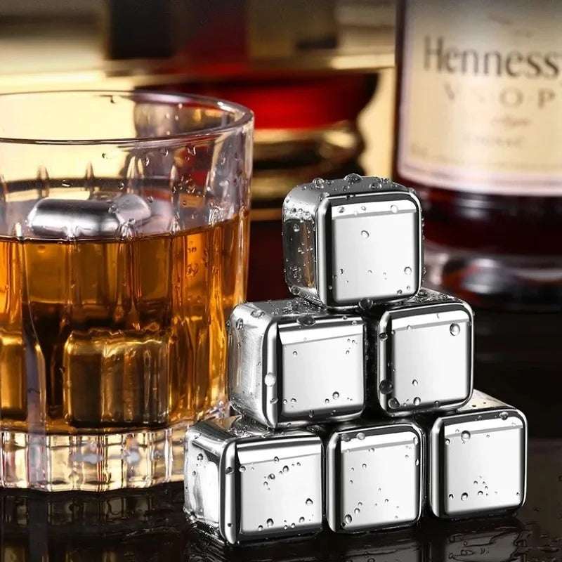 Cubo de Gelo de Aço Inoxidável Reutilizável com Pinça