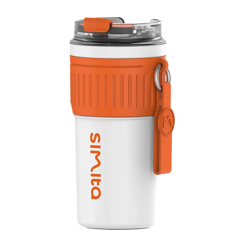 FEIJIAN-Copo de café em aço inoxidável, copo térmico portátil, caneca de viagem com corda de elevação, antiderrapante, 500ml, 400ml