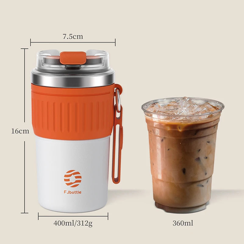 FEIJIAN-Copo de café em aço inoxidável, copo térmico portátil, caneca de viagem com corda de elevação, antiderrapante, 500ml, 400ml