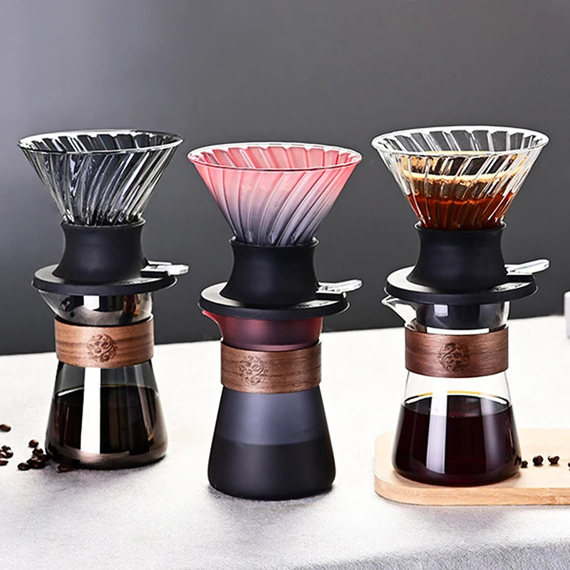 Conjunto de gotejador inteligente de café de imersão, filtros despeje sobre cafeteira, cônico, fabricado à mão, vidro reutilizável, filtro de gotejamento de café v02