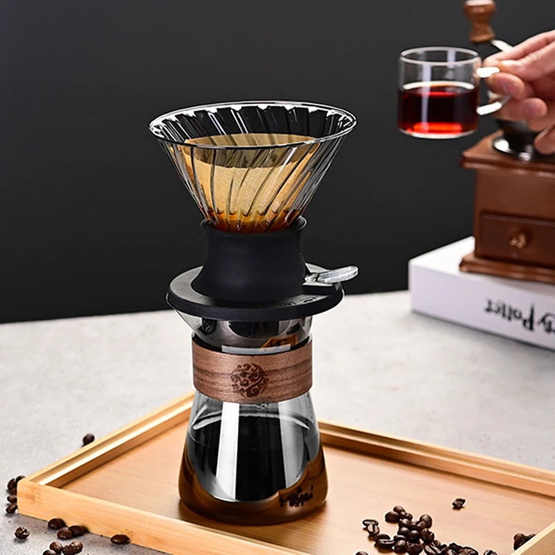 Conjunto de gotejador inteligente de café de imersão, filtros despeje sobre cafeteira, cônico, fabricado à mão, vidro reutilizável, filtro de gotejamento de café v02