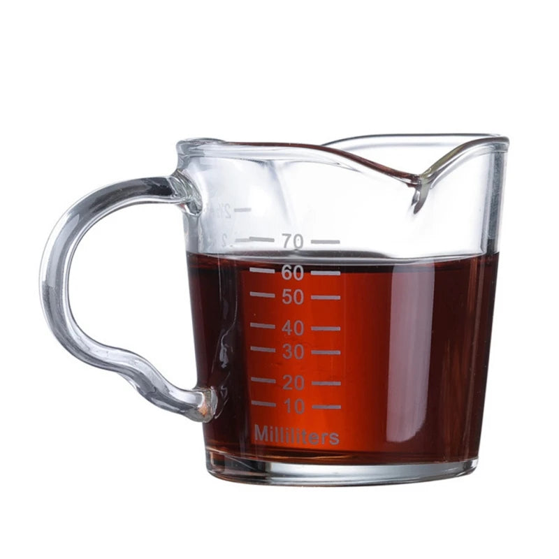 Copo Medidor Espresso com Cabo de Madeira, Dupla e Única Boca, Jarro de Leite, resistente ao calor, Café Shot Glass, Escala Medida Canecas