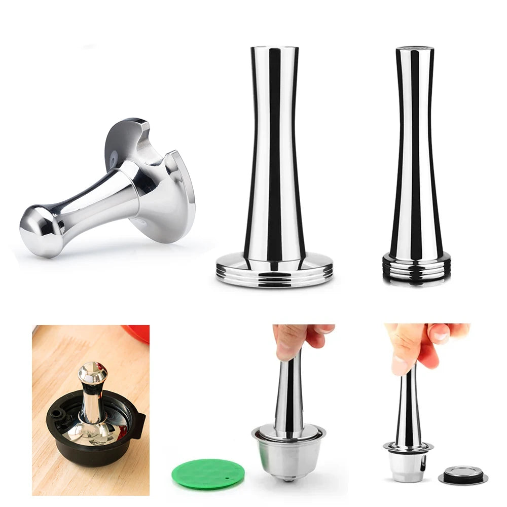304 Aço Inoxidável Coffee Pod Tamper, Pressão do Martelo do Pó, Filtros portáteis para Dolce Gusto, Nespresso Tassimo