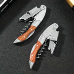 Aço inoxidável profissional vinho saca-rolhas com cabo de madeira, portátil parafuso saca-rolhas, multifunções Beer Cap garrafa, 1PC