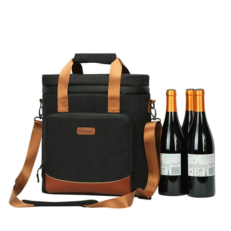 DENUONISS-Saco térmico do piquenique do couro à prova de vazamento, saco refrigerando do vinho, saco térmico portátil, saco do refrigerador do vintage, 100% Leakproof, novo, 2020