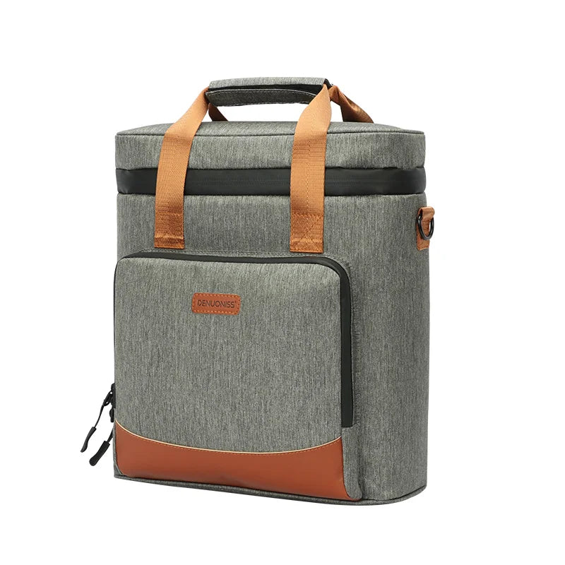 DENUONISS-Saco térmico do piquenique do couro à prova de vazamento, saco refrigerando do vinho, saco térmico portátil, saco do refrigerador do vintage, 100% Leakproof, novo, 2020